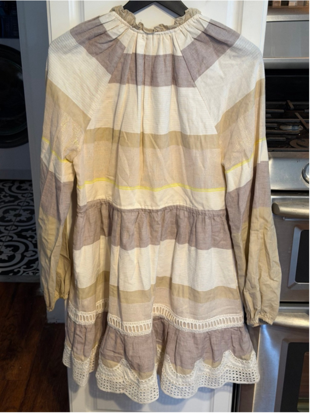 Hemant & Nandita Womens Mana Dress Embroidered Striped Boho Chic India - Picture 4 of 7